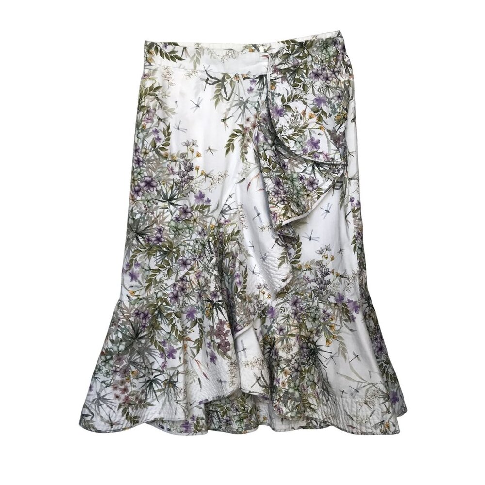 ANTONIO MELANI Womens 23 Midi Pencil Skirt  Cotton Lined Stretch Floral Ruffle